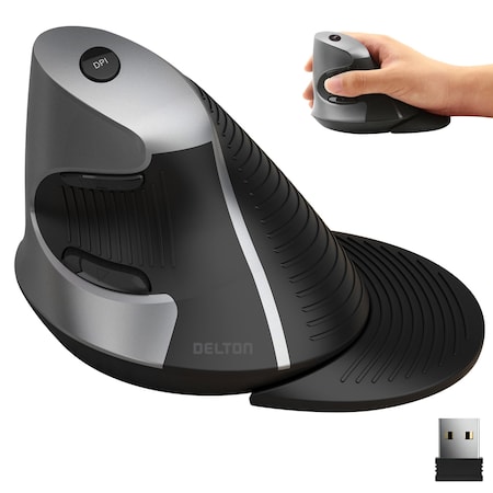 Delton Ergonomic Vertical Wireless Mouse w/ USB Dongle, 6 Buttons, Adjustable DPI, Right Handed DMERGS22-WB